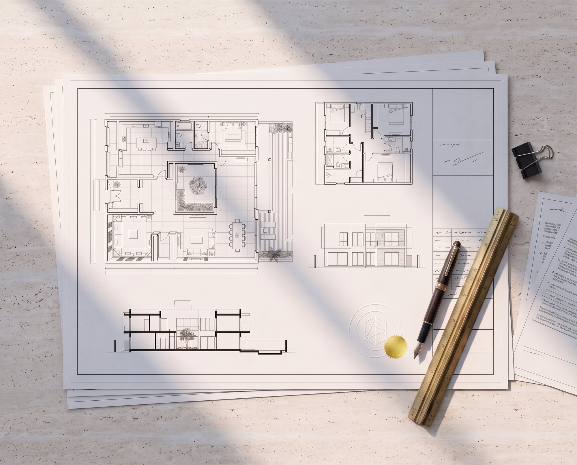 The approved drawing set with an embossed seal